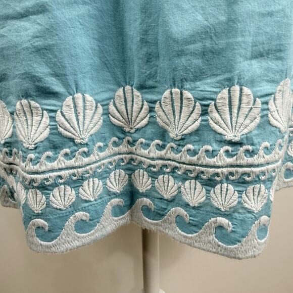 Show Me Your Mumu Malia Mini Dress Blue Capri Shells Small Embroidery Beach Boho - Picture 12 of 14